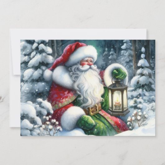 Waterverf Schilderij Kerstman in Besneeuwde Bos Feestdagenkaart (Voorkant)