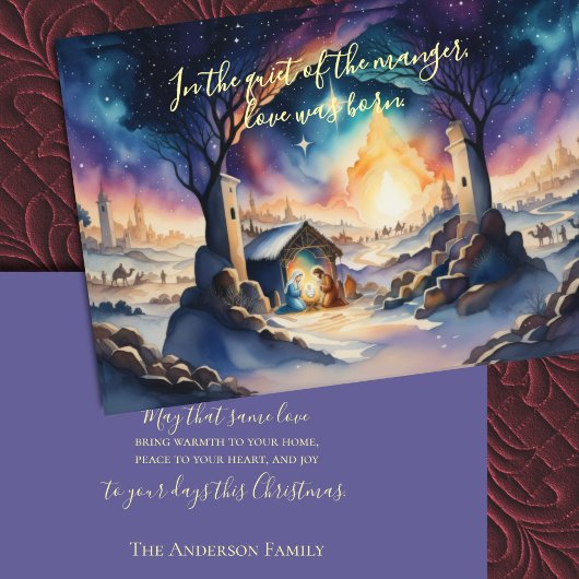 Waterverf schilderij kerststal feestdagen kaart