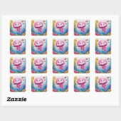 Waterverf schilderij kwallen vierkante sticker (Vel)