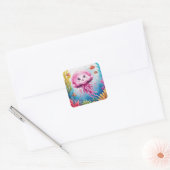 Waterverf schilderij kwallen vierkante sticker (Envelop)