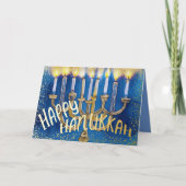 Waterverf Schilderij Menorah Happy Chanoeka Feestdagen Kaart (Voorkant)