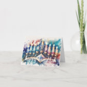 Waterverf Schilderij Menorah Happy Chanoeka Feestdagen Kaart (Voorkant)