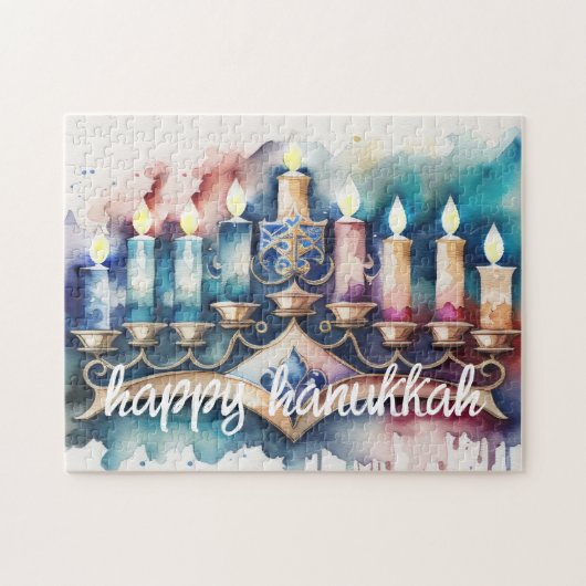 Waterverf Schilderij Menorah Happy Chanoeka Legpuzzel (Horizontaal)