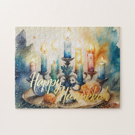 Waterverf Schilderij Menorah Happy Chanoeka Legpuzzel (Horizontaal)