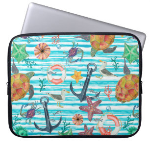 Waterverf schilderij naadloos met schildpadden, laptop sleeve
