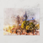 Waterverf Schilderij Notre Dame Kathedraal Sunrise Briefkaart (Voorkant)