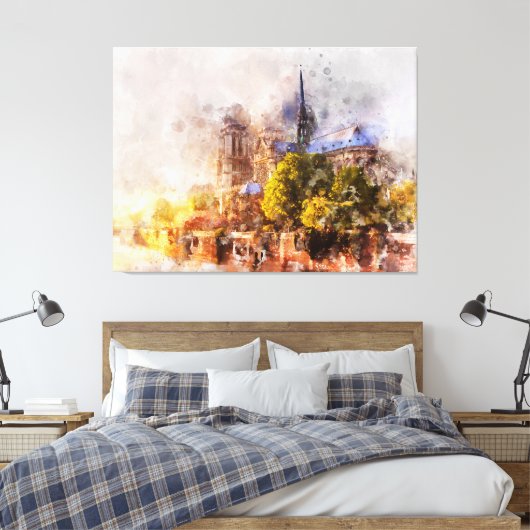 Waterverf Schilderij Notre Dame Kathedraal Sunrise Canvas Afdruk (Insitu (Slaapkamer))