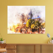 Waterverf Schilderij Notre Dame Kathedraal Sunrise Canvas Afdruk (Insitu (Woonkamer))