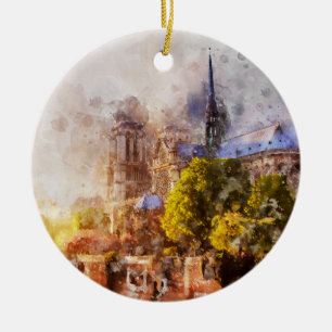 Waterverf Schilderij Notre Dame Kathedraal Sunrise Keramisch Ornament