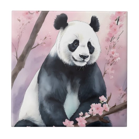 Waterverf schilderij Panda Beer Tegeltje (Voorkant)