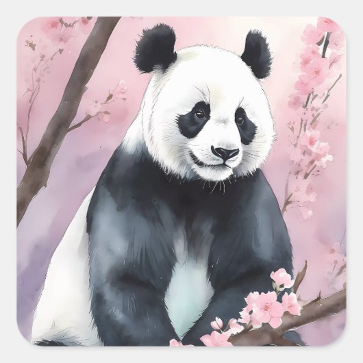 Waterverf schilderij Panda Beer Vierkante Sticker (Voorkant)