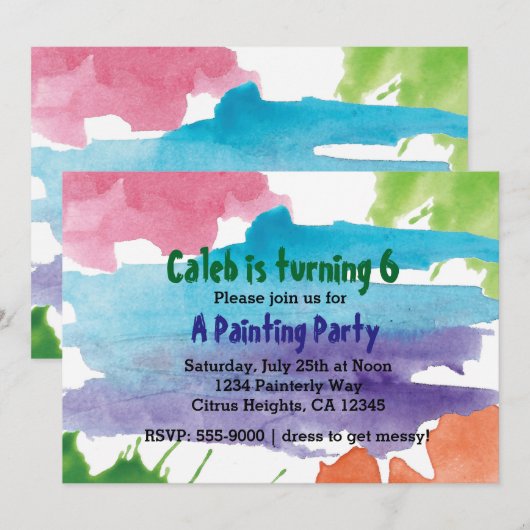 Waterverf Schilderij Partij Verjaardagsuitnodiging Kaart (Voorkant / Achterkant)