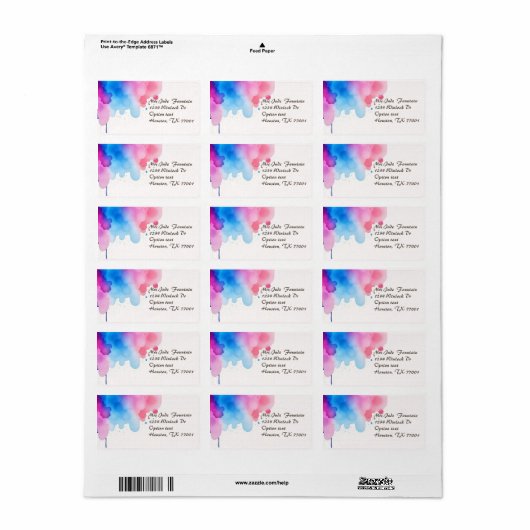 waterverf schilderij Retouradres Mailing Label (Full Sheet)