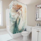 Waterverf schilderij rood haar zeemeermin douchegordijn (In situ)