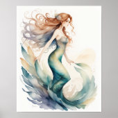 Waterverf schilderij rood haar zeemeermin poster (Voorkant)