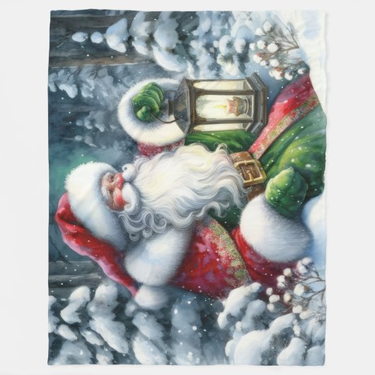 Waterverf Schilderij Sinterklaas in Sneeuwwoud Fleece Deken (Voorkant)