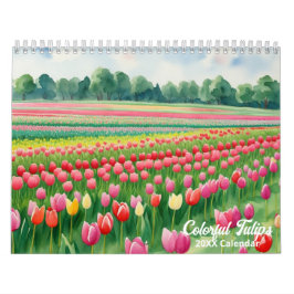 Waterverf schilderij tulpen kleurrijke flora kalender
