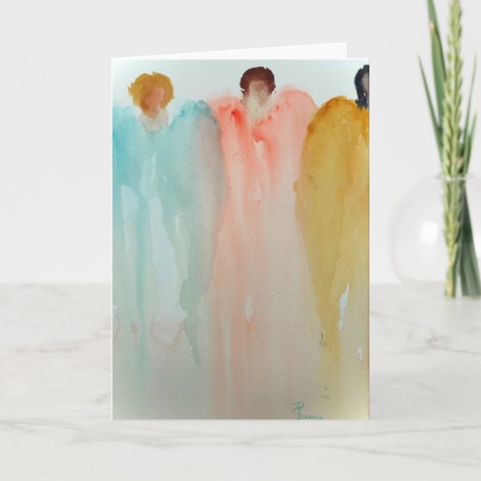Waterverf schilderij van 3 engelen, figuren of vro kaart (Voorkant)