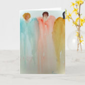 Waterverf schilderij van 3 engelen, figuren of vro kaart (Gele Bloem)