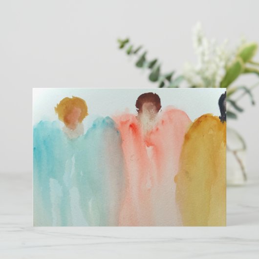Waterverf schilderij van 3 engelen, figuren of vro kaart (Staand voorkant)
