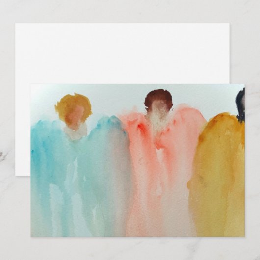 Waterverf schilderij van 3 engelen, figuren of vro kaart (Voorkant / Achterkant)