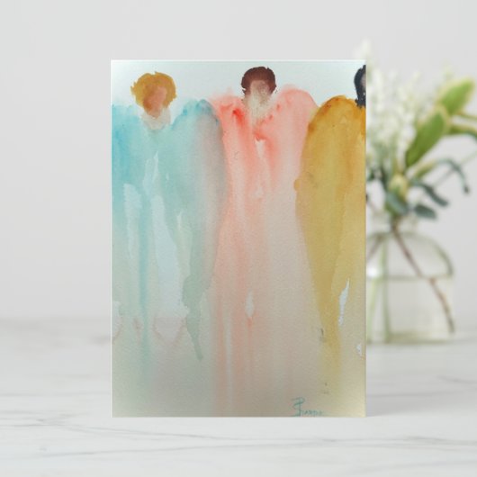 Waterverf schilderij van 3 engelen, figuren of vro kaart (Staand voorkant)