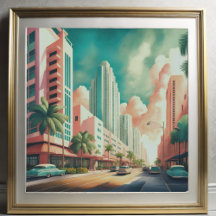 Waterverf Schilderij van Art Deco Miami