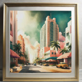 Waterverf Schilderij van Art Deco Miami Poster