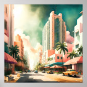 Waterverf Schilderij van Art Deco Miami Poster (Voorkant)