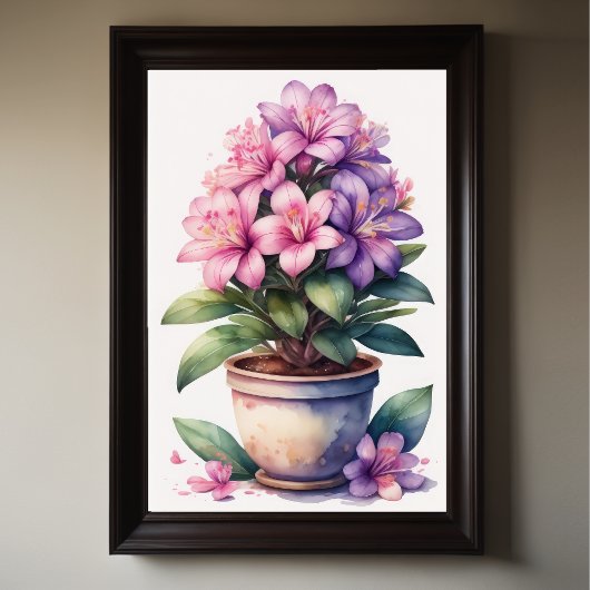 Waterverf Schilderij van Azalea in Pot Paarse II Poster