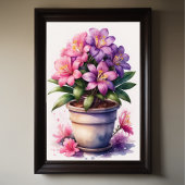Waterverf Schilderij van Azalea in Pot Paarse III Poster