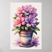 Waterverf Schilderij van Azalea in Pot Paarse Poster (Voorkant)