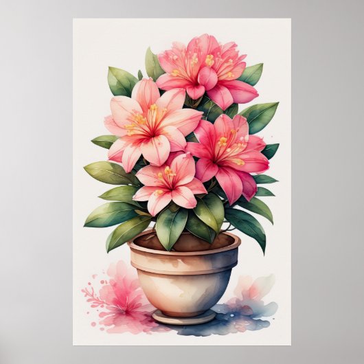 Waterverf Schilderij van Azalea in Pot Pink II Poster (Voorkant)