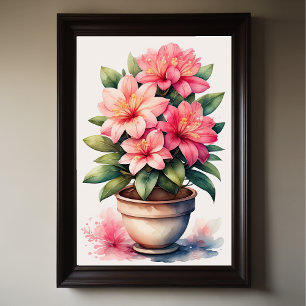 Waterverf Schilderij van Azalea in Pot Pink II Poster