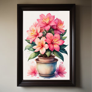 Waterverf Schilderij van Azalea in Pot Pink Poster