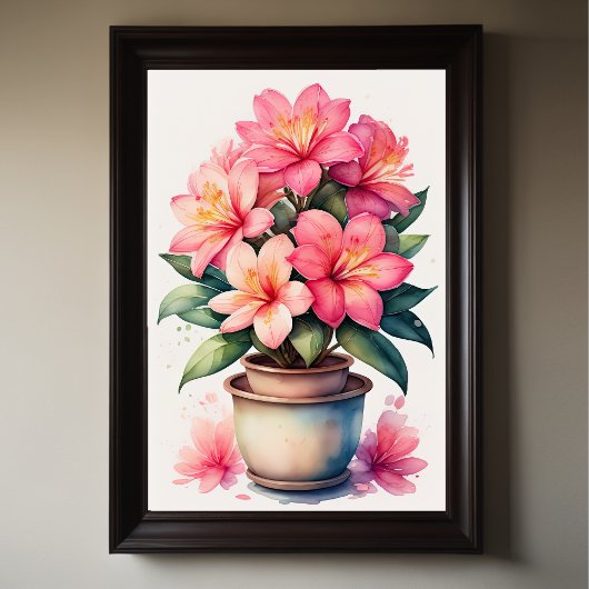 Waterverf Schilderij van Azalea in Pot Pink Poster