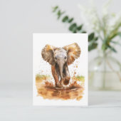 Waterverf schilderij van baby olifant spatten modd feestdagenkaart (Staand voorkant)