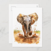 Waterverf schilderij van baby olifant spatten modd feestdagenkaart (Voorkant / Achterkant)