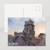 Waterverf schilderij van Belem-toren bij zonsonder Briefkaart (Voorkant / Achterkant)