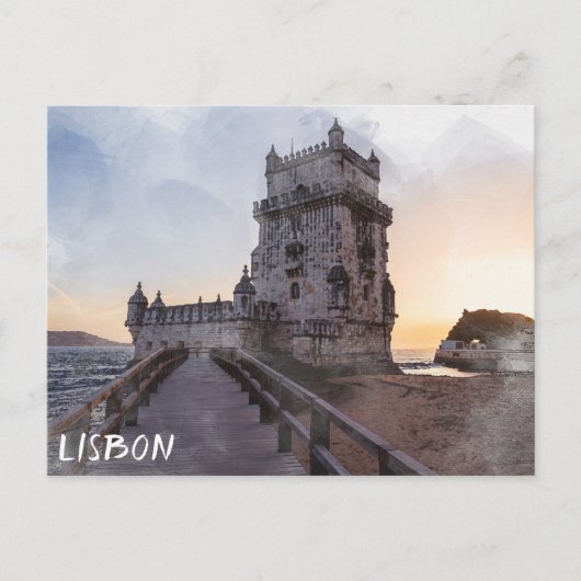 Waterverf schilderij van Belem-toren bij zonsonder Briefkaart (Voorkant)