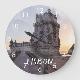 Waterverf schilderij van Belem-toren bij zonsonder Grote Klok