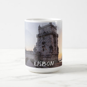 Waterverf schilderij van Belem-toren bij zonsonder Koffiemok