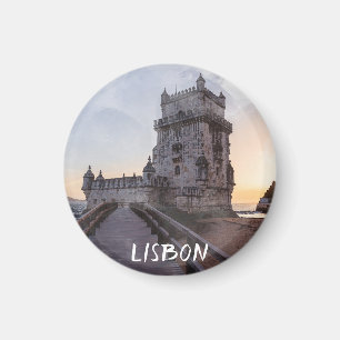 Waterverf schilderij van Belem-toren bij zonsonder Magneet