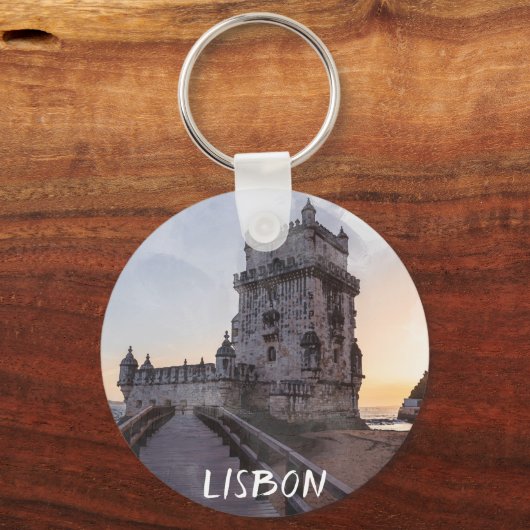 Waterverf schilderij van Belem-toren bij zonsonder Sleutelhanger (Voorkant)