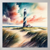 Waterverf Schilderij van Black White Lighthouse Poster (Voorkant)