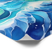 Waterverf schilderij van blauw zee golven poster (Hoek)