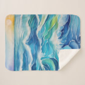 Waterverf schilderij van blauw zee golven sherpa deken (Voorkant (horizontaal))