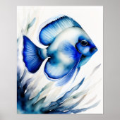 Waterverf Schilderij van Blauwe Vis III Poster (Voorkant)