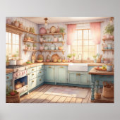 Waterverf Schilderij van Boerderij Keuken Poster (Voorkant)