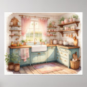Waterverf Schilderij van Boerderij Keuken Poster (Voorkant)